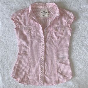 H&M L.O.G.G Pink Striped Button Up Blouse Top